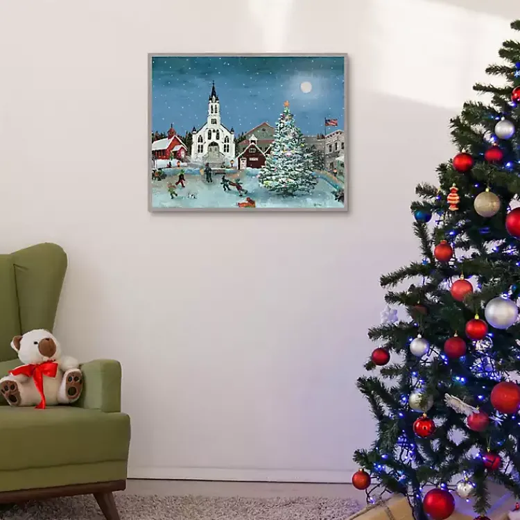 Christmas Art & Wall Decor>Kirklands Home Christmas Village with Moon Christmas Wall Plaque Blue