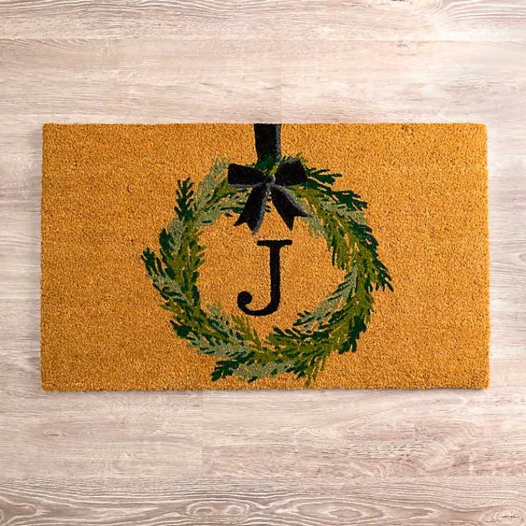 Kirklands Home Christmas Wreath Monogram J Doormat New