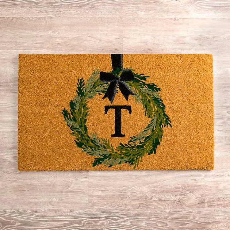 Kirklands Home Christmas Wreath Monogram T Doormat Best