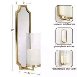Sconces>Kirklands Home Ciel Mirrored Pillar Candle Sconce Gold