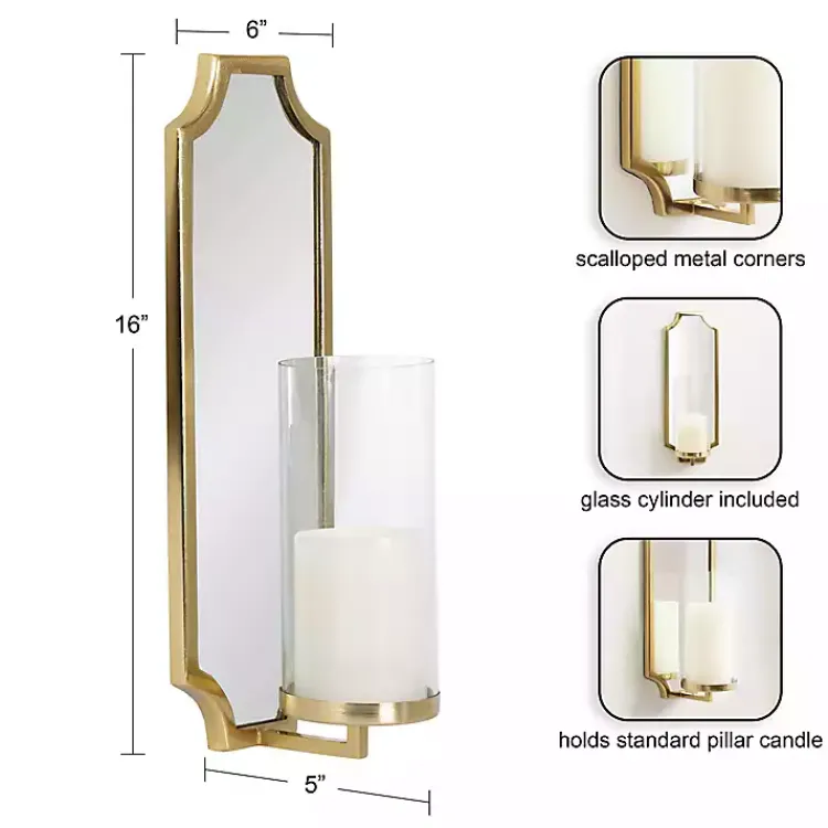Sconces>Kirklands Home Ciel Mirrored Pillar Candle Sconce Gold