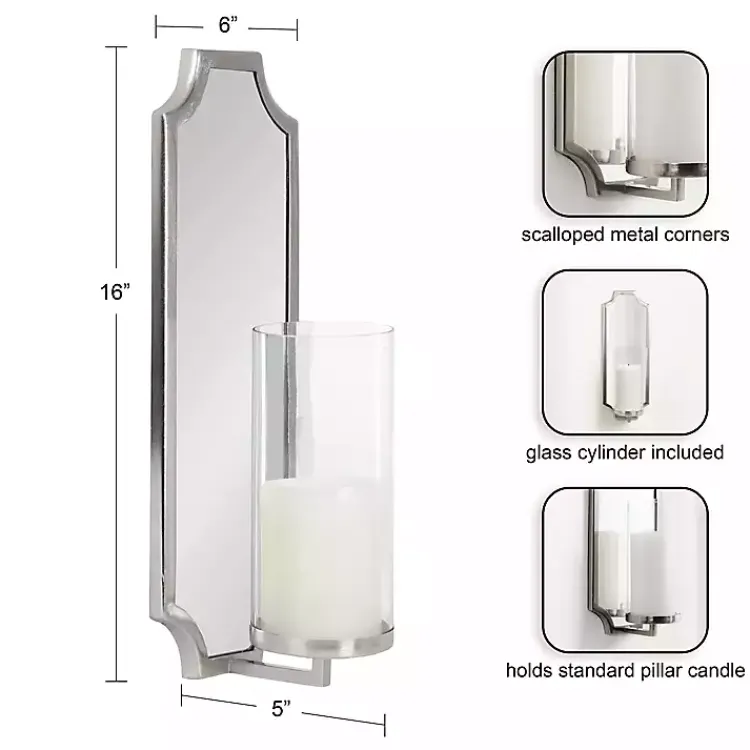 Sconces>Kirklands Home Ciel Mirrored Pillar Candle Sconce Silver