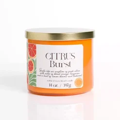 Candles>Kirklands Home Citrus Burst 14 oz. Gold Lid 3-Wick Jar Candle Orange