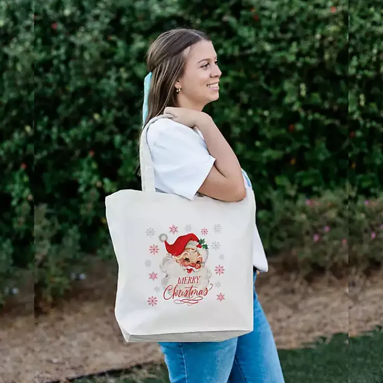Christmas Decorations>Kirklands Home Classic Santa Canvas Tote Bag