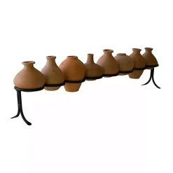Vases>Kirklands Home Clay Mini Vases with Iron Base, Set of 9 Orange