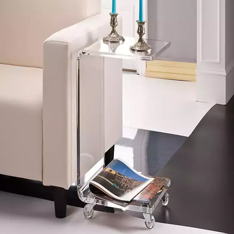 Kirklands Home Acrylic Curved Edge C-Table with Wheels Clear Sale