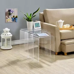 Kirklands Home Acrylic Curved Nesting Side Tables, Set of 3 Clear New