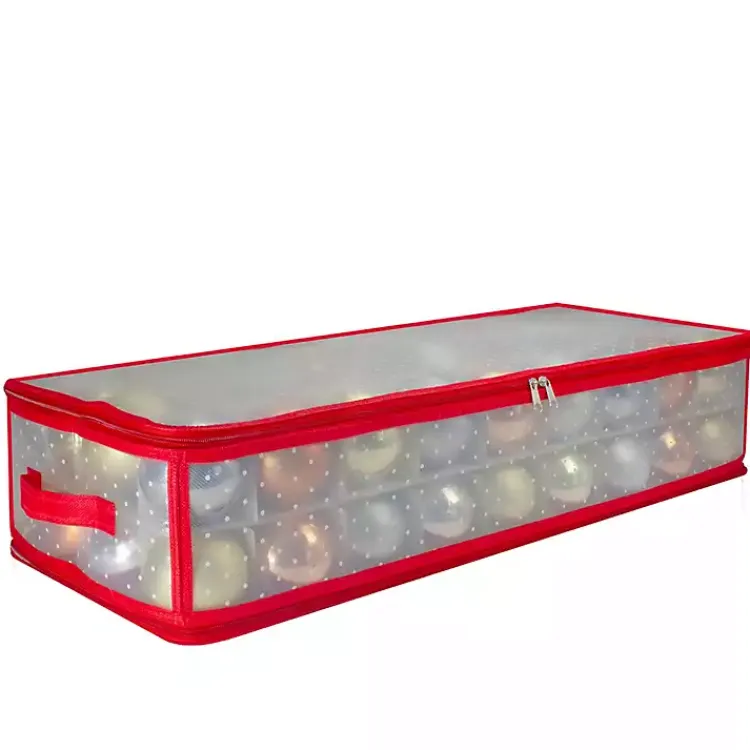 Seasonal Storage>Kirklands Home Clear and Red Zip 80-pc. Ornament Storage Box