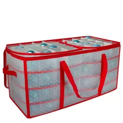 Seasonal Storage>Kirklands Home Clear and Red Zip 128-pc. Ornament Storage Box