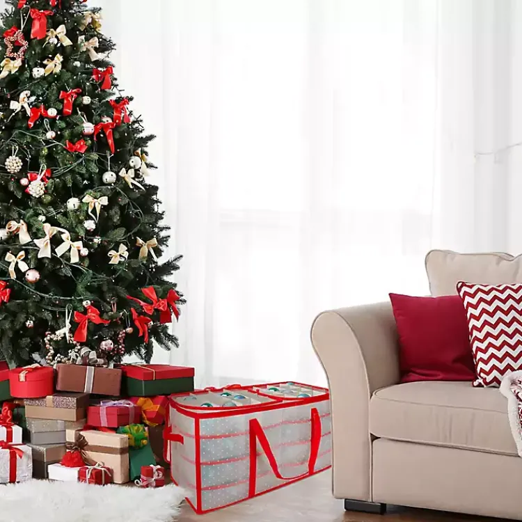 Seasonal Storage>Kirklands Home Clear and Red Zip 128-pc. Ornament Storage Box