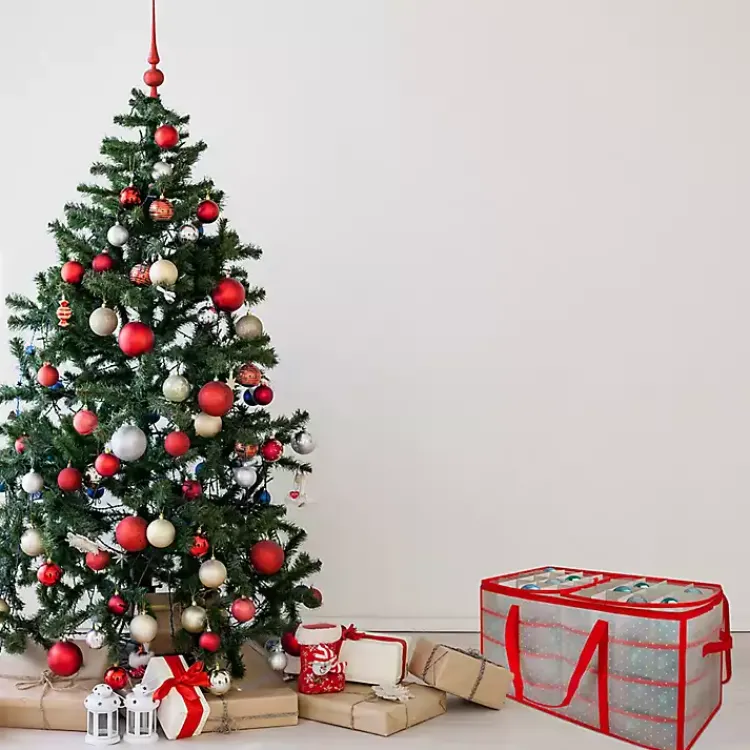 Seasonal Storage>Kirklands Home Clear and Red Zip 128-pc. Ornament Storage Box