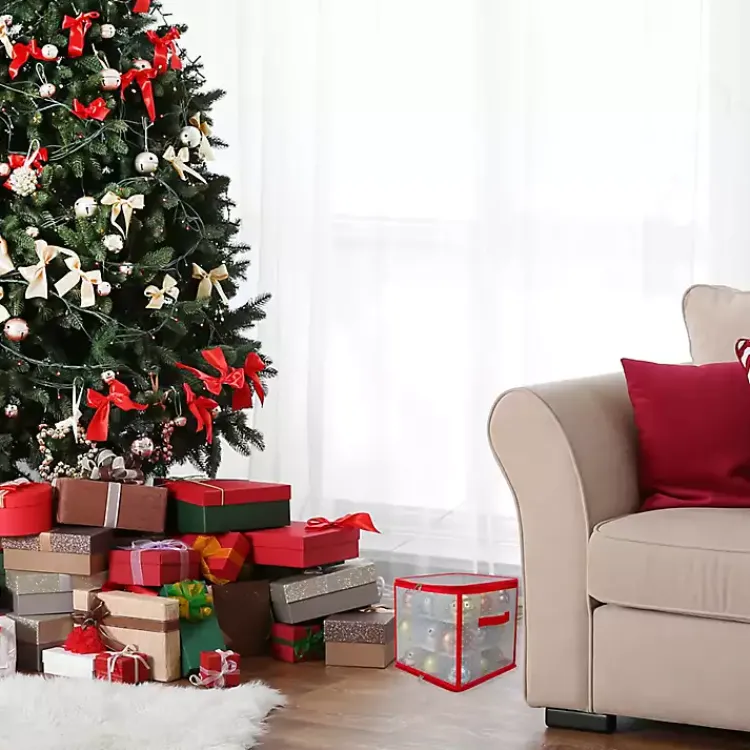 Seasonal Storage>Kirklands Home Clear and Red Zip 27-pc. Ornament Storage Box