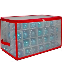 Seasonal Storage>Kirklands Home Clear and Red Zip 112-pc. Ornament Storage Box