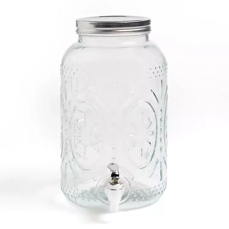Kirklands Home Embossed Glass 1 Gallon Drink Dispenser Clear