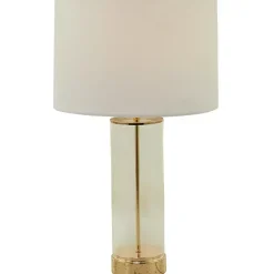 Kirklands Home Clear Glass and Gold Stem Table Lamp White Best