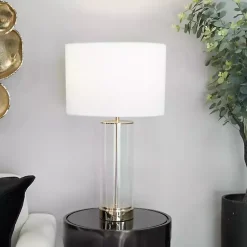 Kirklands Home Clear Glass and Gold Stem Table Lamp White Best
