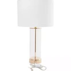 Kirklands Home Clear Glass and Gold Stem Table Lamp White Best
