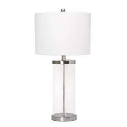 Kirklands Home Clear Glass and Nickel Cylindrical Table Lamp White Hot