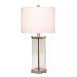 Kirklands Home Clear Glass and Nickel Cylindrical Table Lamp White Hot