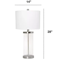 Kirklands Home Clear Glass and Nickel Cylindrical Table Lamp White Hot