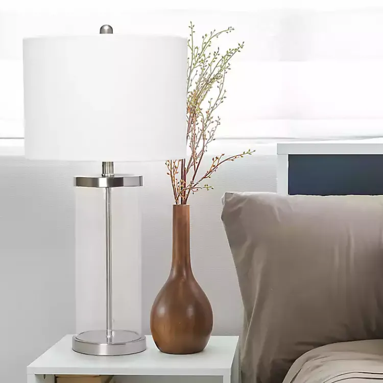 Kirklands Home Clear Glass and Nickel Cylindrical Table Lamp White Hot
