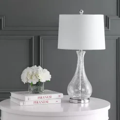 Kirklands Home Clear Glass and Silver Metal Base Table Lamp White Outlet