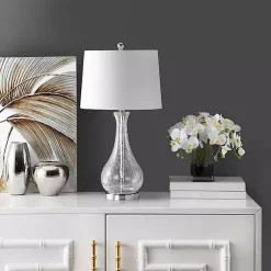 Kirklands Home Clear Glass and Silver Metal Base Table Lamp White Outlet