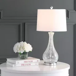 Kirklands Home Clear Glass and Silver Metal Base Table Lamp White Outlet