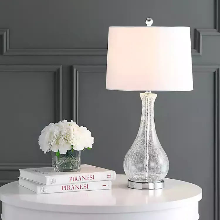 Kirklands Home Clear Glass and Silver Metal Base Table Lamp White Outlet