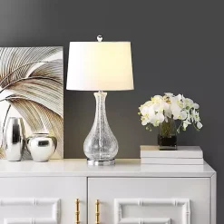 Kirklands Home Clear Glass and Silver Metal Base Table Lamp White Outlet