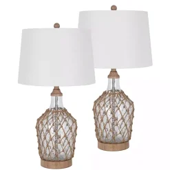 Kirklands Home Clear Glass Coastal Netting Table Lamps, Set of 2 White Discount