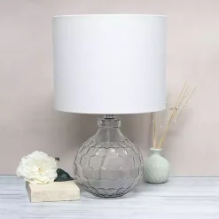 Kirklands Home Clear Glass Honeycomb Table Lamp White Clearance