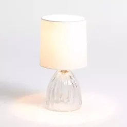 Kirklands Home Clear Glass Ribbed Dome Mini Table Lamp White New