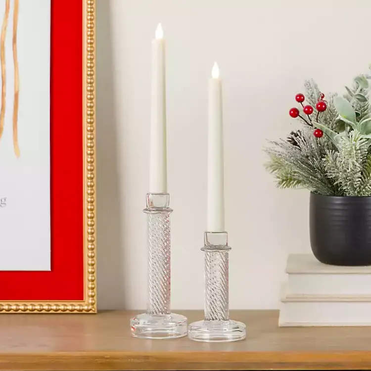 Candle Holders>Kirklands Home Glass Taper Candle Holders, Set of 2 Clear