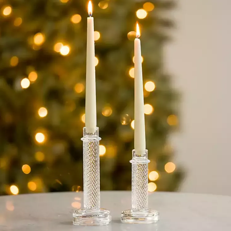 Candle Holders>Kirklands Home Glass Taper Candle Holders, Set of 2 Clear