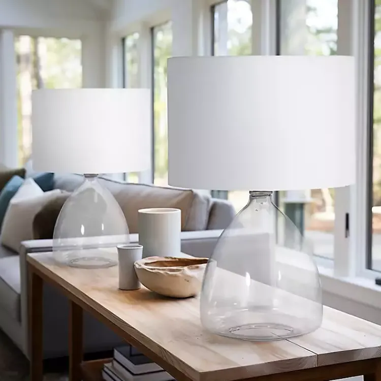 Kirklands Home Clear Glass Tapered Table Lamps, Set of 2 White Discount