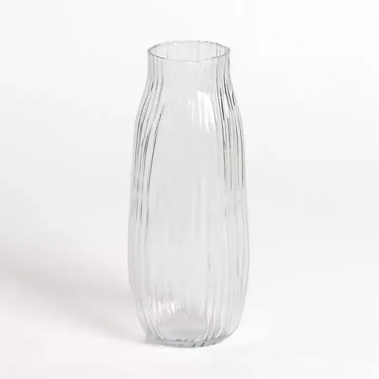 Vases>Kirklands Home Glass Wavy Ribbed Vase, 12 in. Clear