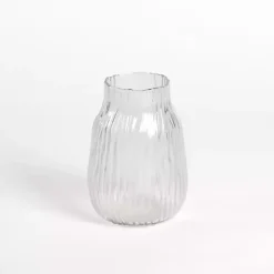 Vases>Kirklands Home Glass Wavy Ribbed Vase, 7.85 in. Clear