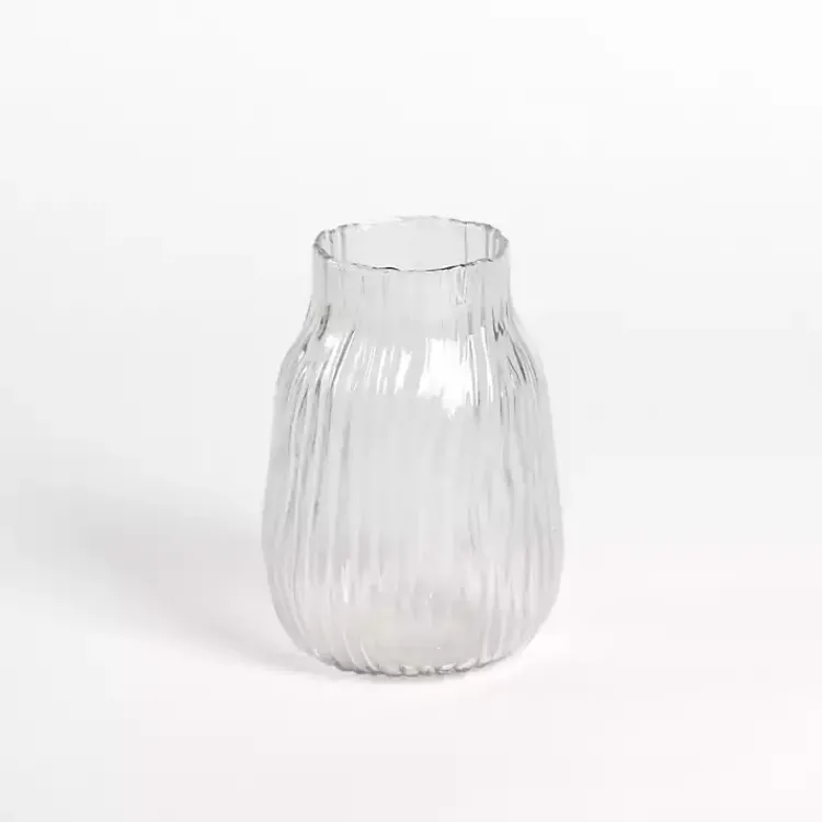 Vases>Kirklands Home Glass Wavy Ribbed Vase, 7.85 in. Clear
