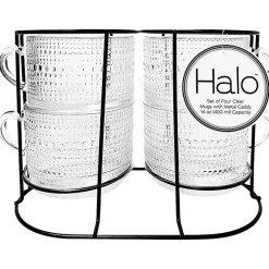 Kirklands Home Hobnail Mugs with Rack 5-pc. Set Clear Outlet