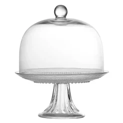 Kirklands Home Jill Beaded Cake Stand with Dome Clear New