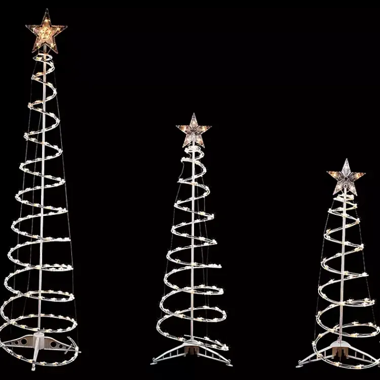 Outdoor Christmas Decorations>Kirklands Home Clear Pre-Lit Spiral Christmas Trees, Set of 3 White