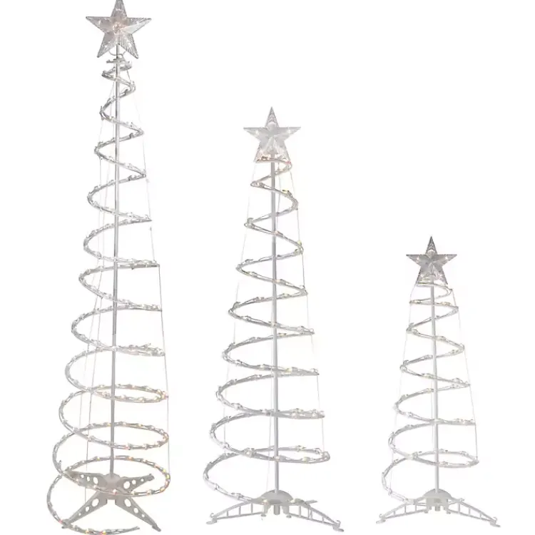 Outdoor Christmas Decorations>Kirklands Home Clear Pre-Lit Spiral Christmas Trees, Set of 3 White