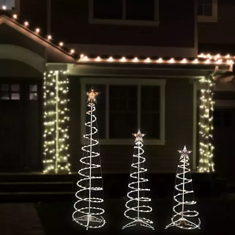 Outdoor Christmas Decorations>Kirklands Home Clear Pre-Lit Spiral Christmas Trees, Set of 3 White