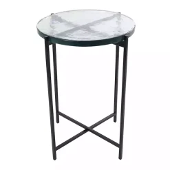 Kirklands Home Clear Textured Glass & Black Iron Accent Table Hot