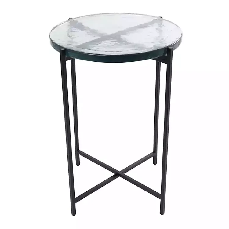 Kirklands Home Clear Textured Glass & Black Iron Accent Table Hot