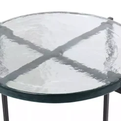 Kirklands Home Clear Textured Glass & Black Iron Accent Table Hot