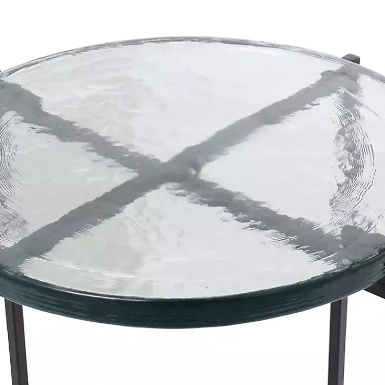 Kirklands Home Clear Textured Glass & Black Iron Accent Table Hot