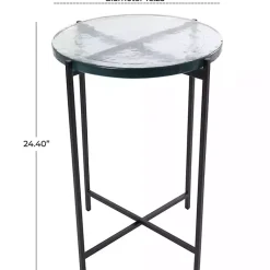 Kirklands Home Clear Textured Glass & Black Iron Accent Table Hot