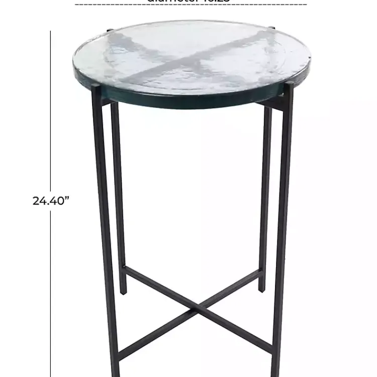 Kirklands Home Clear Textured Glass & Black Iron Accent Table Hot